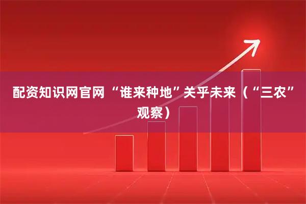 配资知识网官网 “谁来种地”关乎未来（“三农”观察）